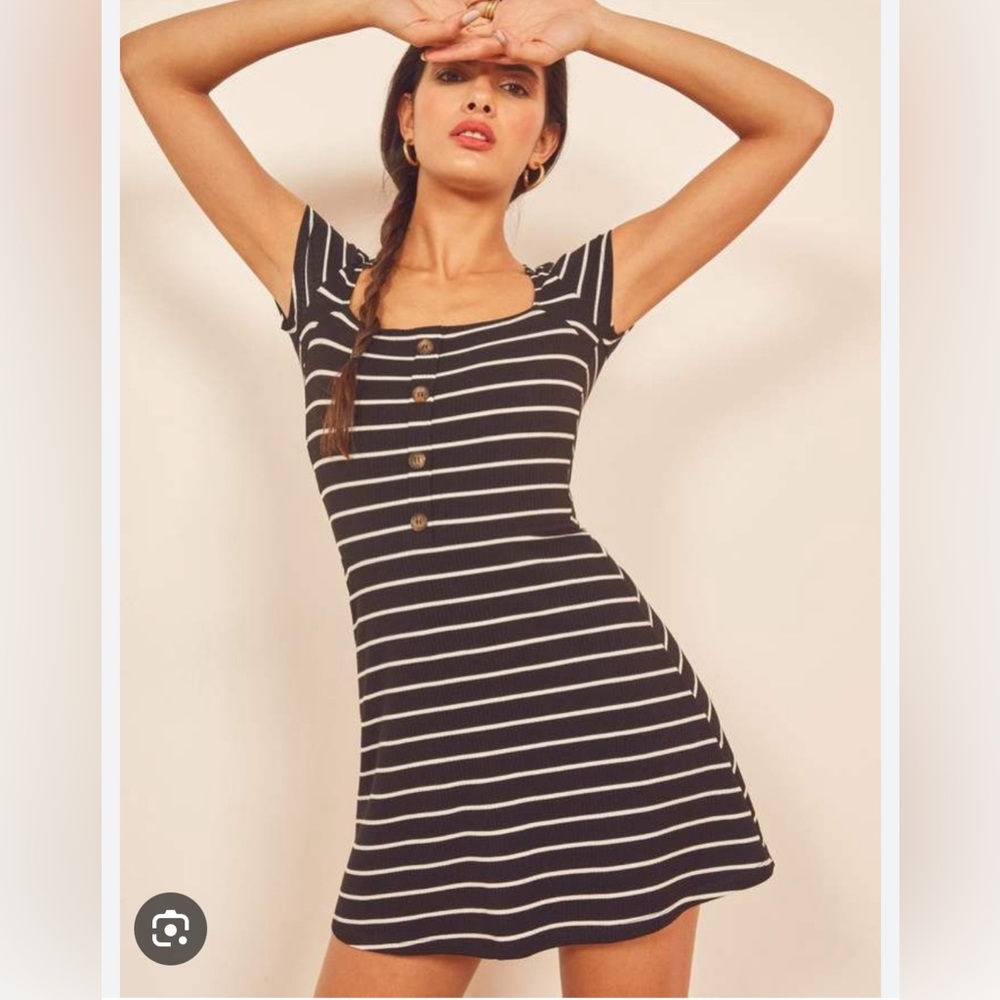 Reformation Lizzy Dress Black Stripe - S